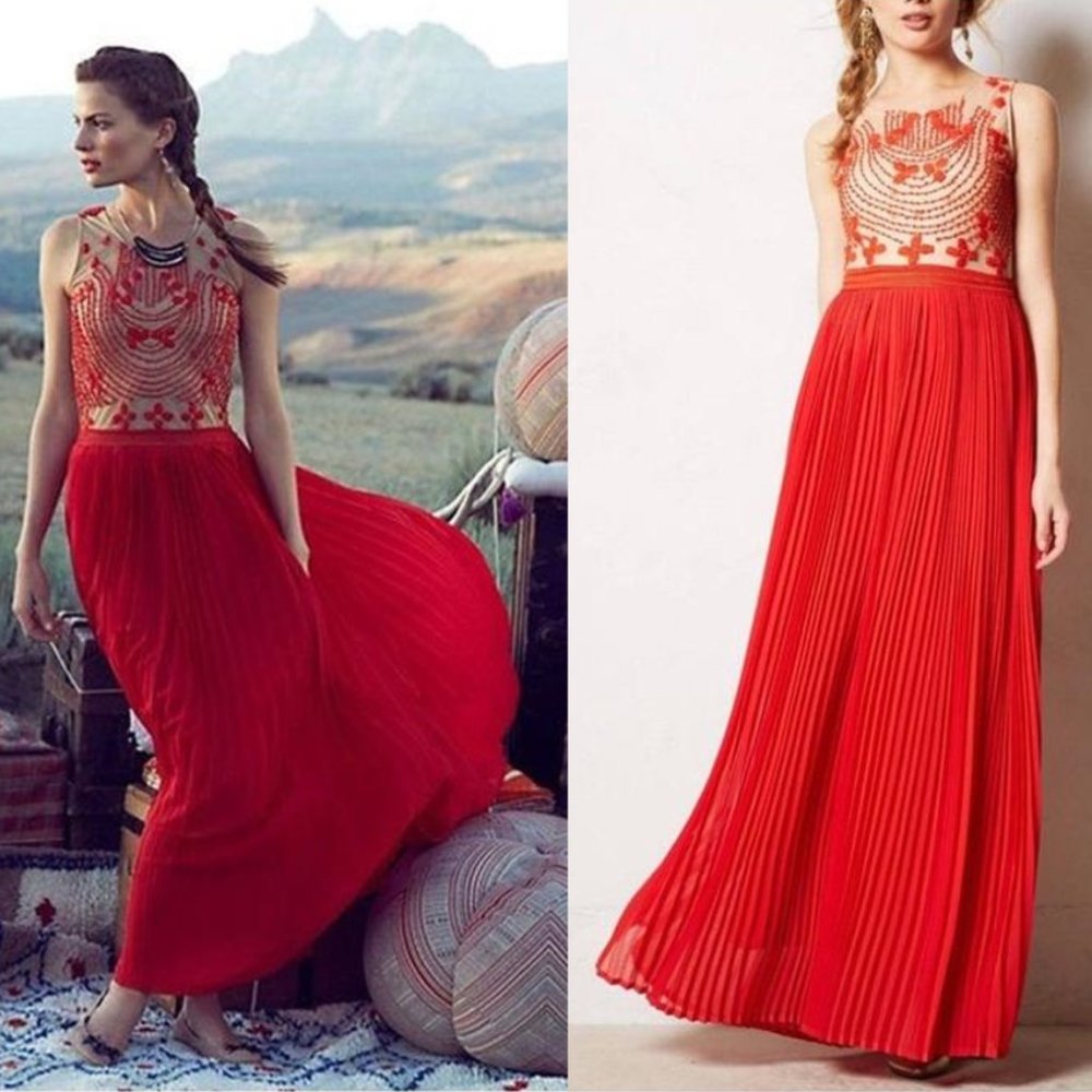 Anthropologie Red Rubied Dusk By Rina Dhaka